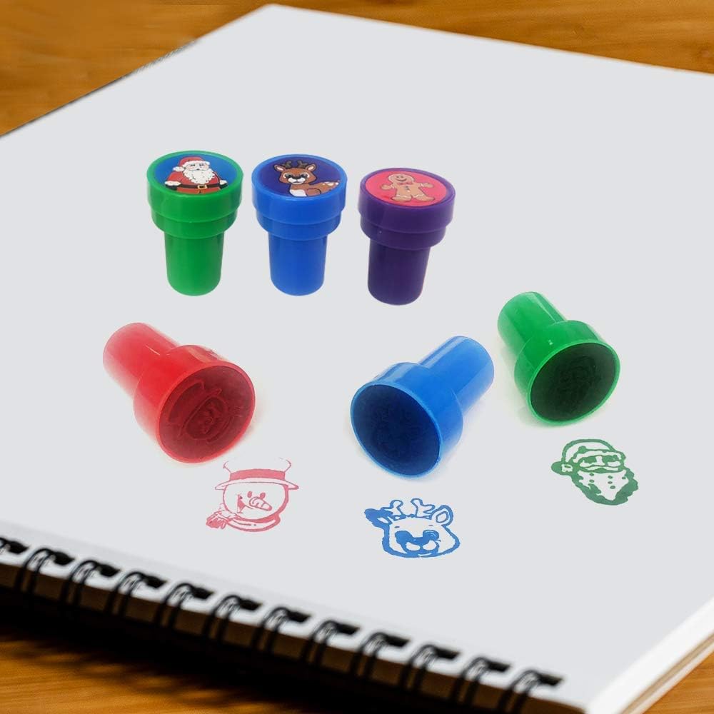 Christmas Stampers for Kids, Pack of 24 Assorted Pre-Inked Holiday Stampers, Best for Christmas Party Favor Supplies, Goodie Bag Fillers, Stocking Stuffers, for Boys and Girls