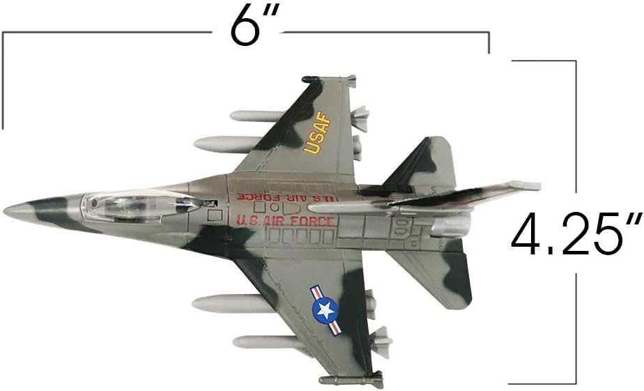 ArtCreativity Diecast F-16 Fighting Falcon Jets with Pullback Mechanism, Set of 2, Diecast Metal Airplane Toys for Boys, Air Force Military Cake Decorations, Aviation Party Favors