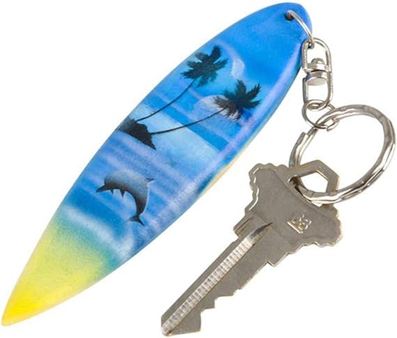 ArtCreativity Wooden Surfboard Keychains, Set of 12, Fun Key Chains for Backpack, Purse, Luggage, Great Giveaways for Birthday, Luau, Beach, and Pool Parties, Cool Goodie Bag Fillers for Kids