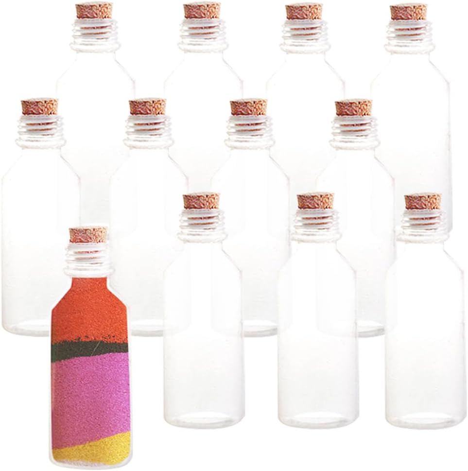 ArtCreativity Plastic Sand Art Bottles with Corks - Pack of 12-2oz Clear Containers for Sand Art, Message in a Bottle, Wedding Invitations, Fun Arts and Crafts Supplies for Kids - Sand not Included…