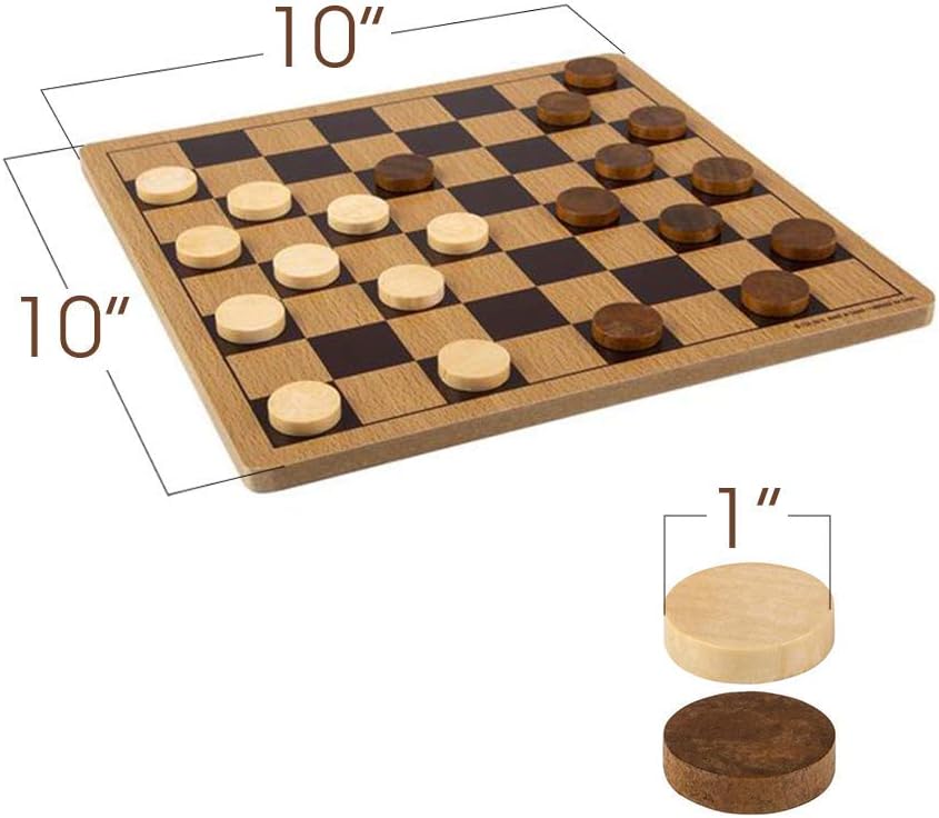 Wooden Checkers Board Game, Wood Family Board Game for Game Night, Indoor Fun and Parties, Develops Logical Thinking and Strategy, Best Gift Idea for Kids