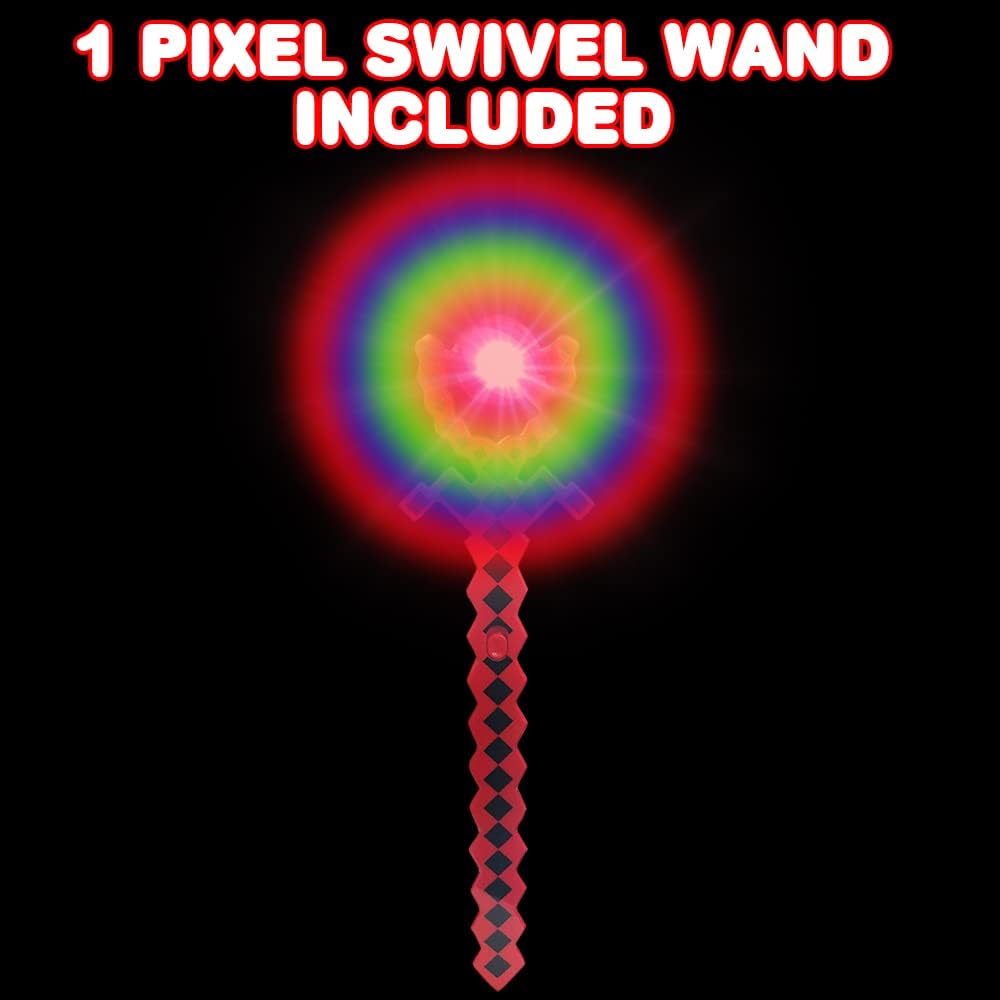 ArtCreativity Light Up Swivel Spinning Pixel Wand, 13.5 Inch LED Spin Toy for Kids, Batteries Included, Great Gift Idea for Boys and Girls, Unique Birthday Party Favor, Carnival Prize