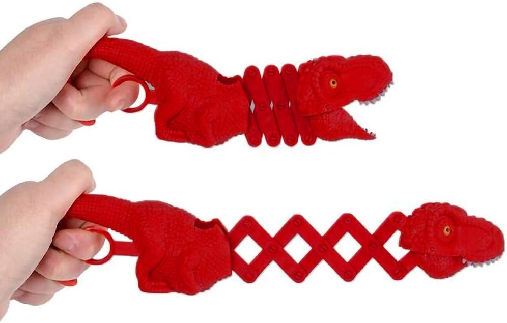 Dinosaur Creature Reacher, Set of 4, Dino Grabber Toy for Kids, Durable Plastic Animal Grabbers, Dinosaur Birthday Party Favors, Treasure Box Prizes, Novelty Gag Gift, Red & Green