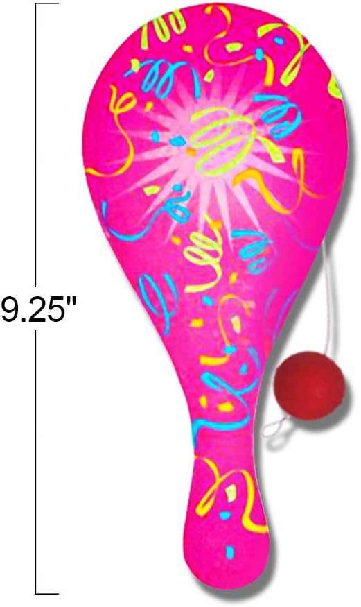 Neon Paddle Balls, Pack of 12, 9.25 Inch Plastic Paddleball with String, Assorted Bright Colors, Great Party Favors, Goodie Bag Fillers, Fun Activity Toys for Kids