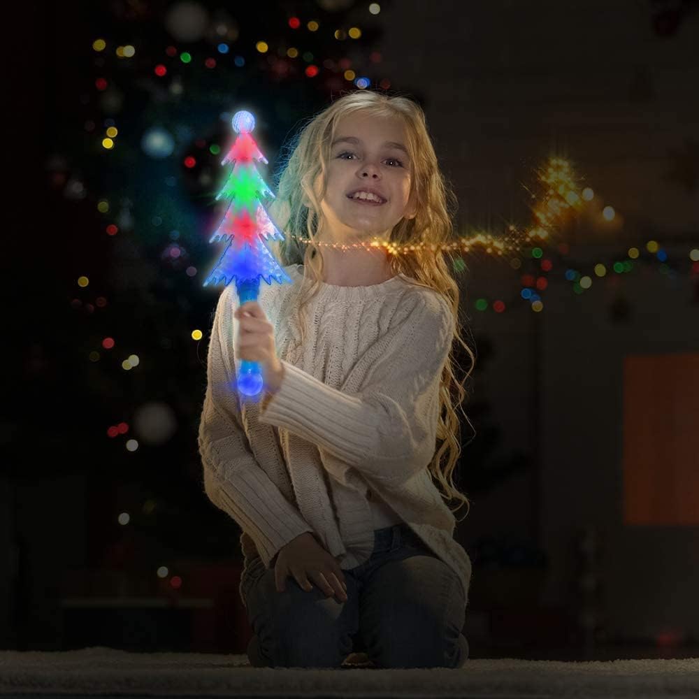 ArtCreativity Light Up Christmas Tree Wands, Set of 2, 14.5 Inch Flashing LED Wands for Kids with Batteries Included, Christmas Toys for Kids, Thrilling Light Show, Stocking Stuffer for Boys and Girls