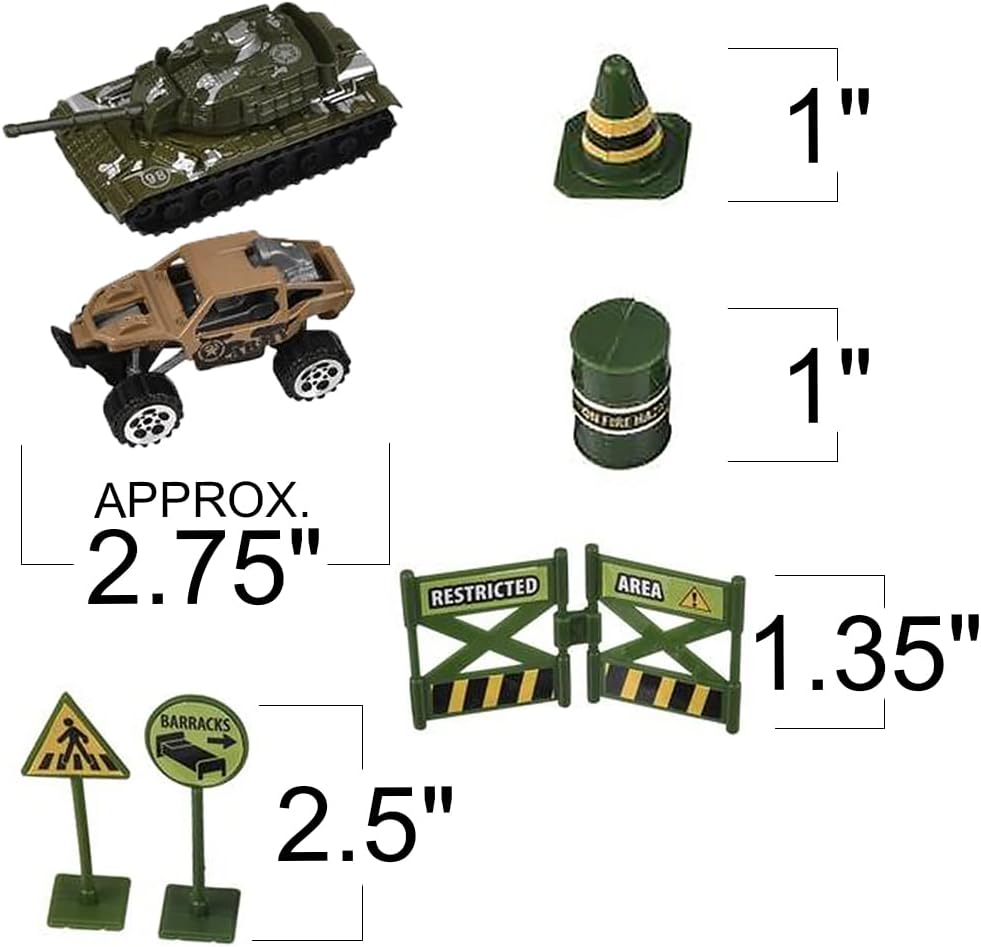 Diecast Military Playset for Kids, 15-Piece Set