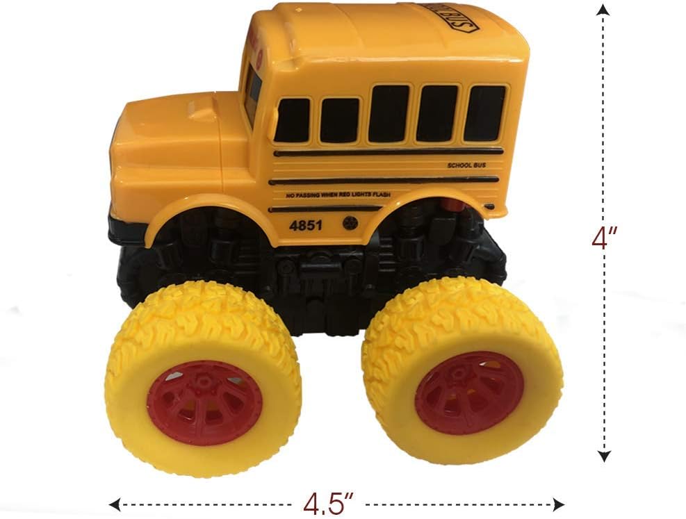 ArtCreativity Yellow School Bus Toy with Yellow Monster Truck Tires, Push n Go Toy Car for Kids, Durable Plastic Material, Best Birthday Gift for Boys, Girls, Toddlers