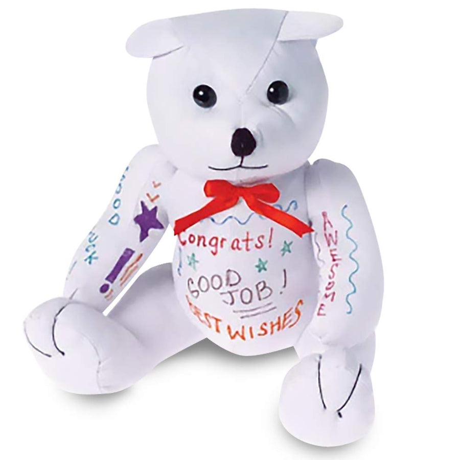 ArtCreativity Plush Autograph Teddy Bear, 1 Piece, Graduation Autograph Stuffed Animal, 11 Inch Stuffed Toy with White Smooth Fabric, Cute Hospital Get Well Soon Gift, Unique Baby Shower Idea