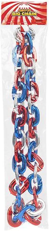 Light-Up Chunky Chain Patriotic Necklace, Big 38 Inch Chain, 4th of July Accessories for Women, Men, and Kids, Red, White, and Blue Decorations for Memorial and Independence Day