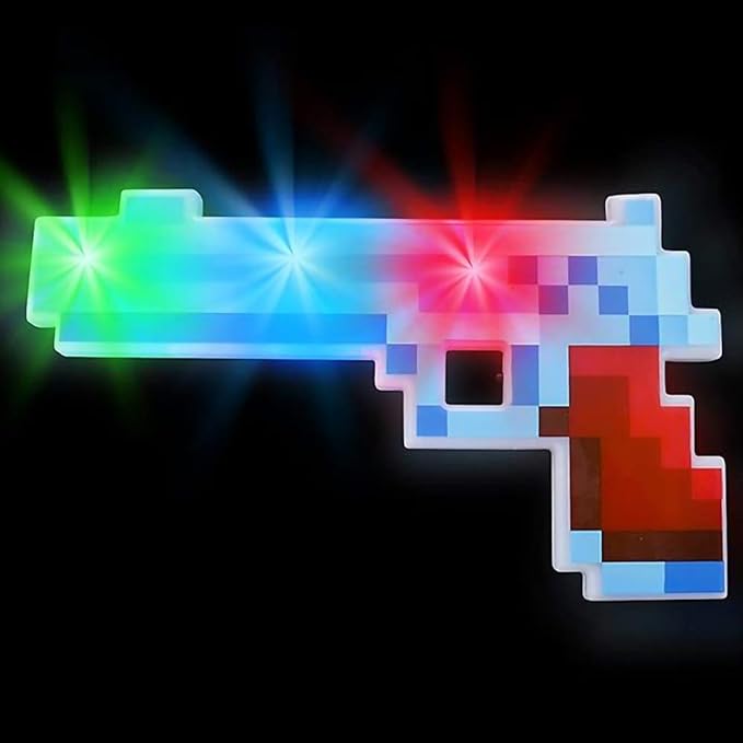 ArtCreativity 10 Inch Light Up Pixel Pistol Toy with Flashing LEDs - Cool Retro Pixelated Plastic Pistol - Video Game Party Supplies - Kids Halloween Gun Prop - Batteries Included
