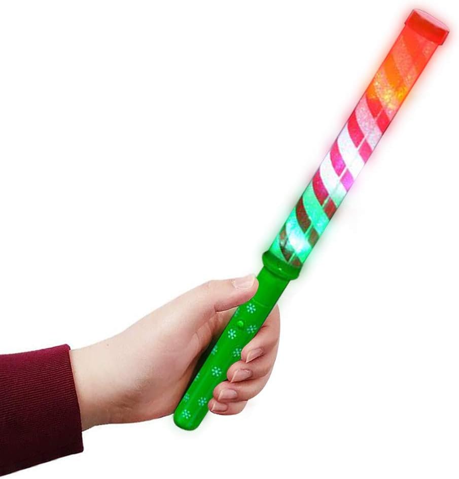 Light Up Candy Cane Wands – Set of 2 LED Christmas Light Up Wands for Kids, Fun Candy Cane Glow Sticks with Batteries, Festive or Stocking Stuffer for Boys and Girls