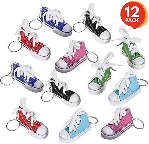 ArtCreativity Mini Canvas Sneaker Keychains for Kids and Adults- Set of 12- 3 Inch Tennis Shoe Key Chains- Cool Birthday Party Favors, Goody Bag Fillers, Prize for Boys and Girls, Fundraising Item