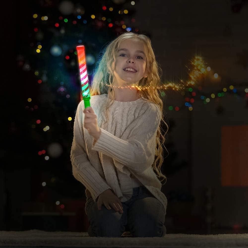 Light Up Candy Cane Wands – Set of 2 LED Christmas Light Up Wands for Kids, Fun Candy Cane Glow Sticks with Batteries, Festive or Stocking Stuffer for Boys and Girls