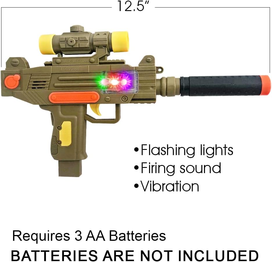 ArtCreativity LED Uzi Style Play Gun with Lights & Sound, 12.5 Inch Toy Gun with Awesome LED & Realistic Sound Effects, Pretend Play Firearm Toy, Great Birthday Gift for Kids - Batteries Not Included