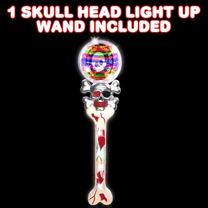 ArtCreativity Light Up Spinning Skull Wand, 14 Inch LED Spin Toy for Kids, Batteries Included, Great Halloween Toy for Kids Gift Idea for Boys and Girls, Pirate Birthday Party Favor, Carnival Prize