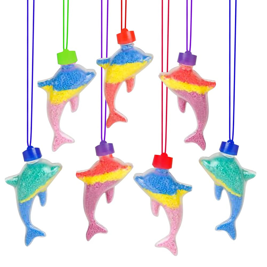 ArtCreativity Dolphin Sand Art Bottle Necklaces, Pack of 12, Sand Art Craft Kit with Shaped Bottles, Craft Party Supplies and Party Favors for Kids - Sand Sold Separately (Dolphin)