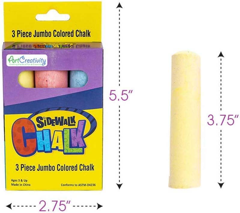ArtCreativity Jumbo Chalk Set for Kids, 3 Boxes, Each Box with 3 Chalk Sticks, Non-Toxic, Dust Free and Washable- for Driveway, Pavement, Outdoors- Great Arts & Crafts Gift, Birthday Party Favors