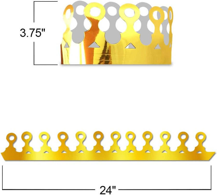 ArtCreativity Gold Foil Birthday Party Crowns for Kids, Bulk Pack of 24, Golden Paper Birthday Hats in 2 Fun Designs, Adjustable and Reusable, Royalty Party Decorations, Crown Party Supplies