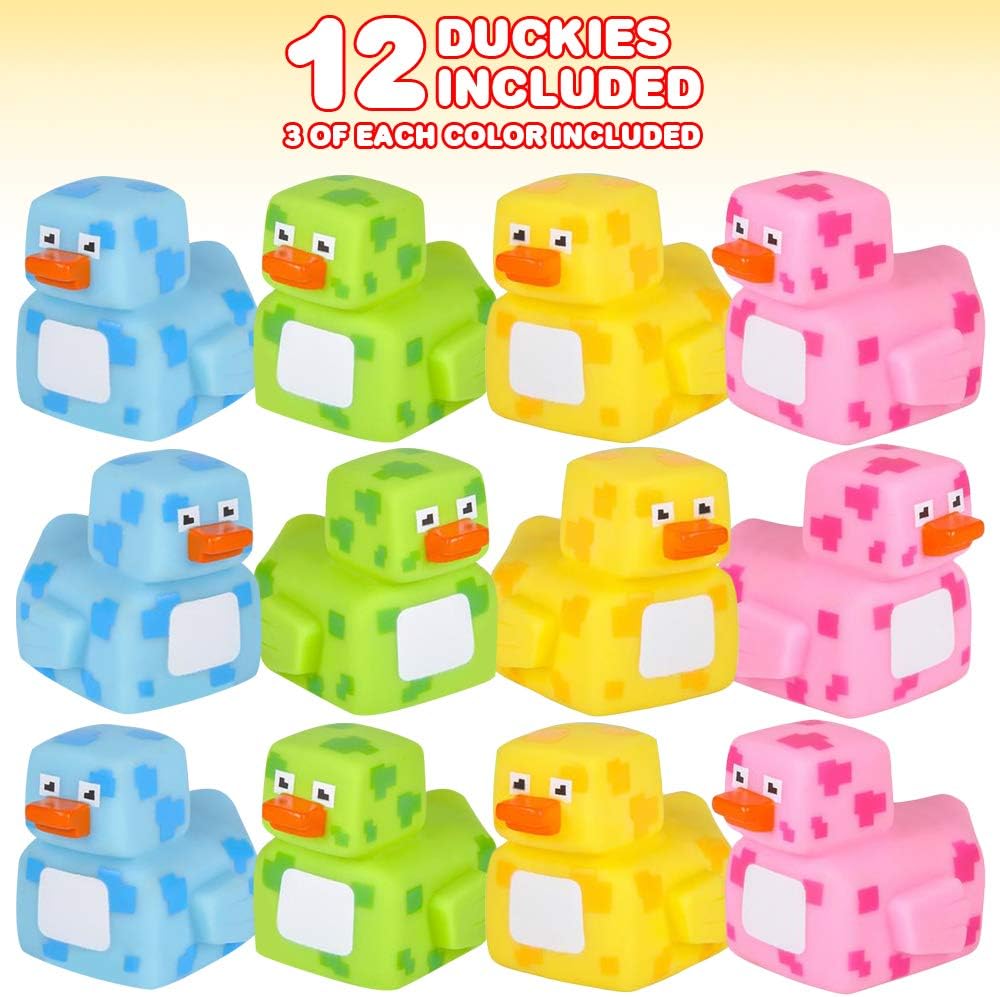2.25 Inch Pixelated Rubber Duckies, Pack of 12