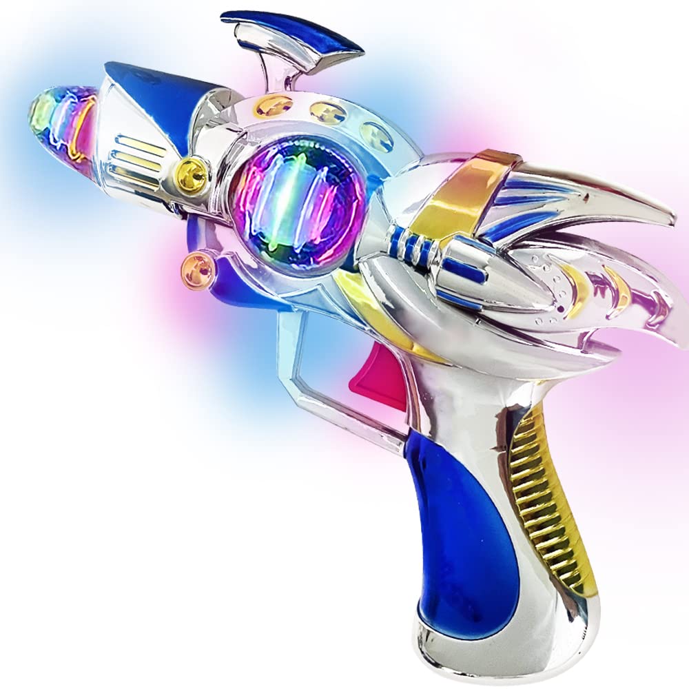 ArtCreativity Blue Super Spinning Space Blaster Gun with Flashing LEDs and Sound Effects, Cool Futuristic Toy Gun with Batteries Included, Great Gift Idea for Kids