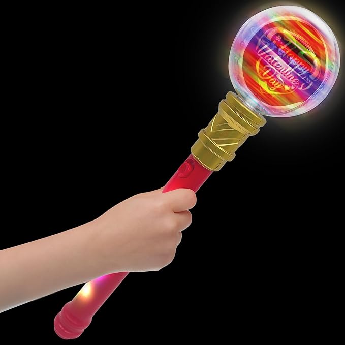 ArtCreativity Valentines Day Light Up Wand - 13 Inch Light Wand for Kids with 16 LEDs, Light Spinner and Light Patterns - Light Up Spinning Toy for Valentines Day Gift