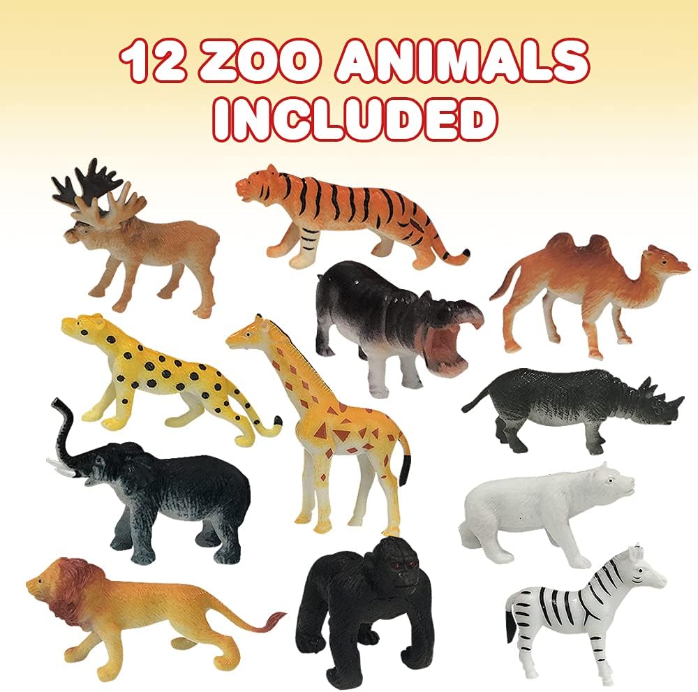 Zoo Animal Figurines Set for Kids, Pack of 12