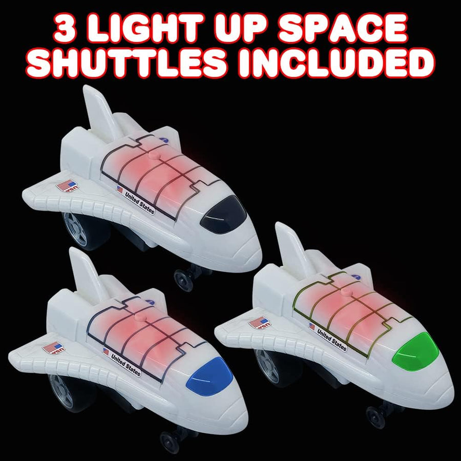ArtCreativity Light Up Space Shuttle Toys, Battery Operated Spaceship Toy with LEDs, Sound, and Push and Go Motion, NASA Toys Outer Space Shuttle Toy Gifts for Boys and Girls, Set of 3,