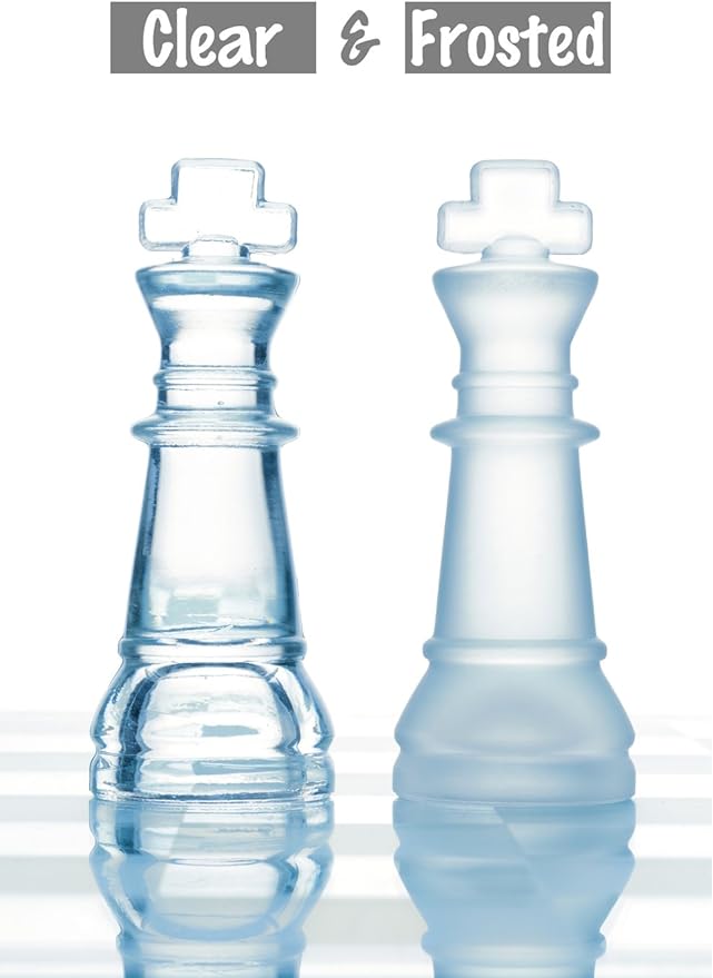 Glass Chess Set, Elegant Design - Durable Build - Fully Functional - 32 Frosted and Clear Pieces - Felted Bottoms - Easy to Carry - Reassuringly Stable (12 Inch)