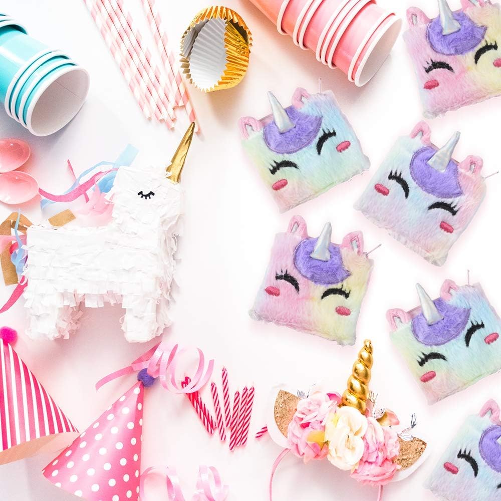 Plush Unicorn Coin Purses, Set of 3, Soft Fluffy Coin Bags with Zippers, Cute Unicorn Gifts for Girls, Rainbow Goodie Bag Fillers Unicorn Birthday Party Favors for Kids