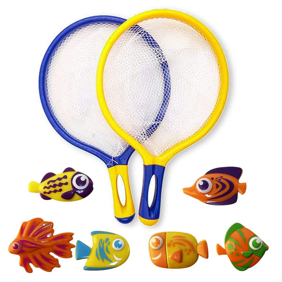 Fishing Net Catch Game, Set of 2, Each Set with 1 Fishing Net and 6 Colorful Fish Toys,