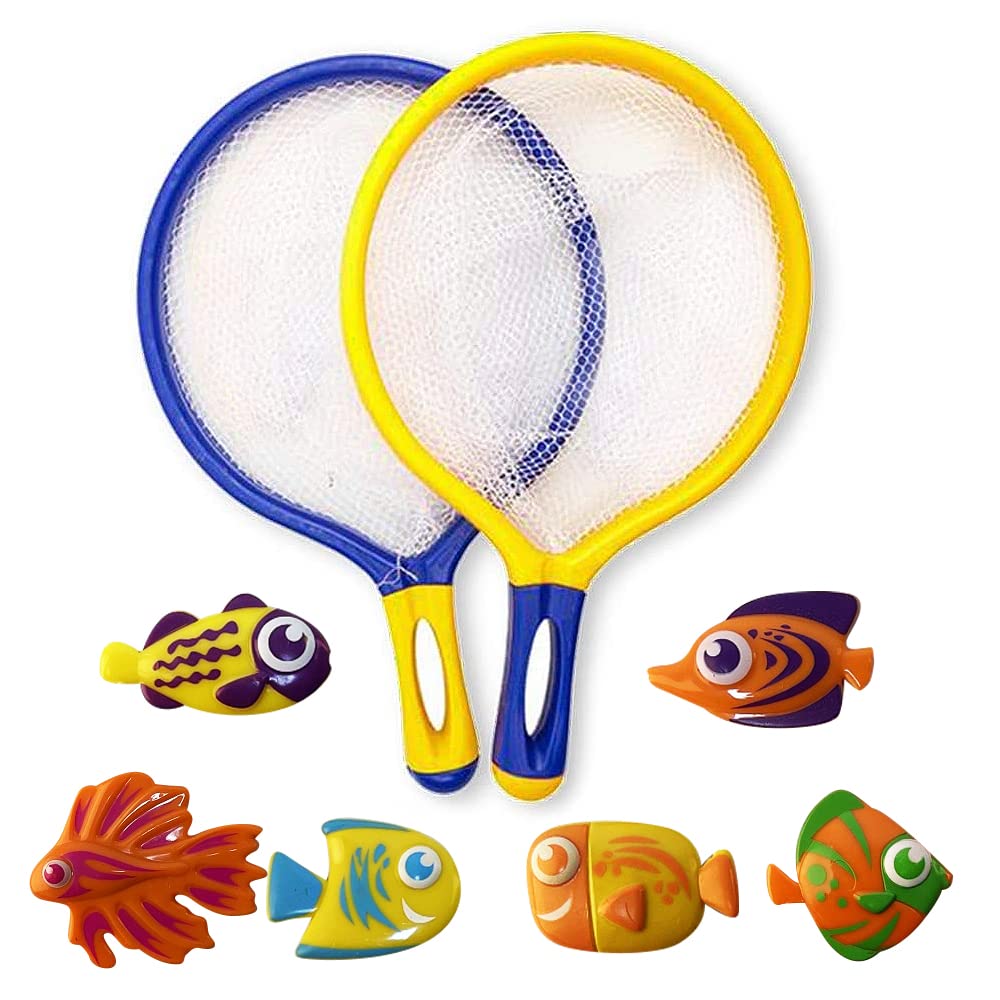 ArtCreativity Fishing Net Catch Game, Set of 2, Each Set with 1 Fishing Net and 6 Colorful Fish Toys, Pool Toys for Kids, Bathtub Toys for Boys and Girls, Summer Toys and Great Gift for Children