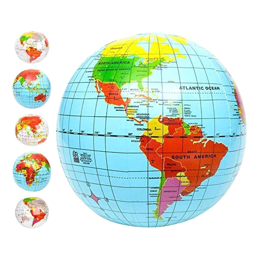 ArtCreativity Inflatable World Globe Ball Set Set of 6 Print Blue and Clear - Colorful Earth Map, 16 Inch Inflatable Beachball for Pool, Summer Fun Toys for Kids, Learning and More