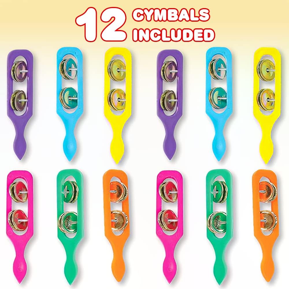 ArtCreativity Cymbals for Kids - Pack of 12 - Handheld Music Toys, Colorful Rattle Musical Instruments for Children, Fun Party Noisemakers, Party Favors and Goodie Bag Fillers for Boys and Girls