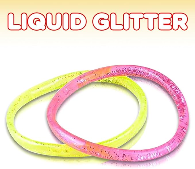 ArtCreativity 6” Liquid Glitter Bracelets - Pack of 12 - Assorted Bright Neon Colors - Fashionably Fun Party Favor and Collection - Amazing Gift Idea for Women, Boys and Girls