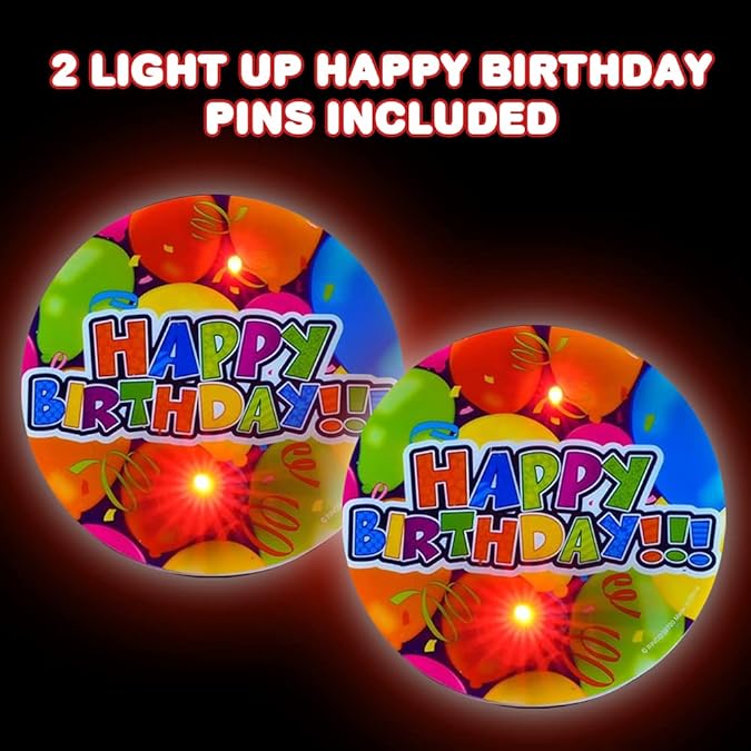 Light-Up Happy Birthday Button Pins, Set of 2