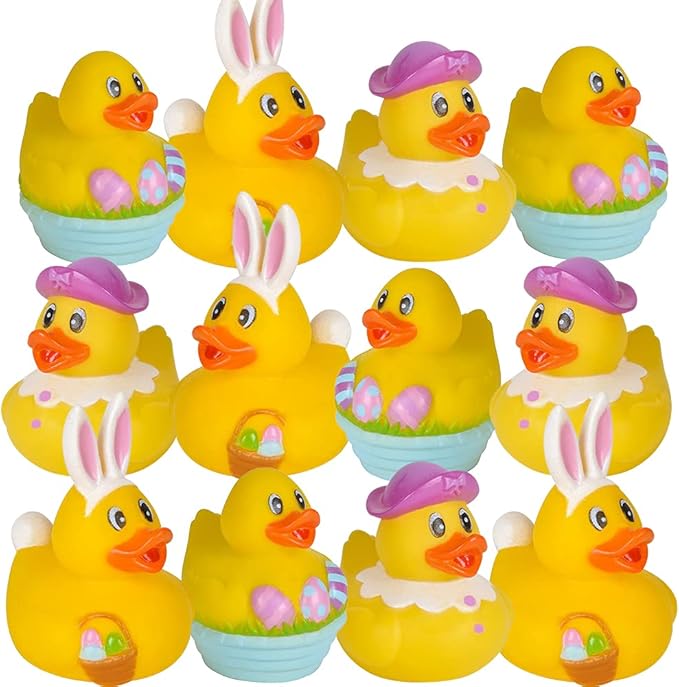 2.5 Inch Assorted Easter Rubber Duckies for Kids, Pack of 12