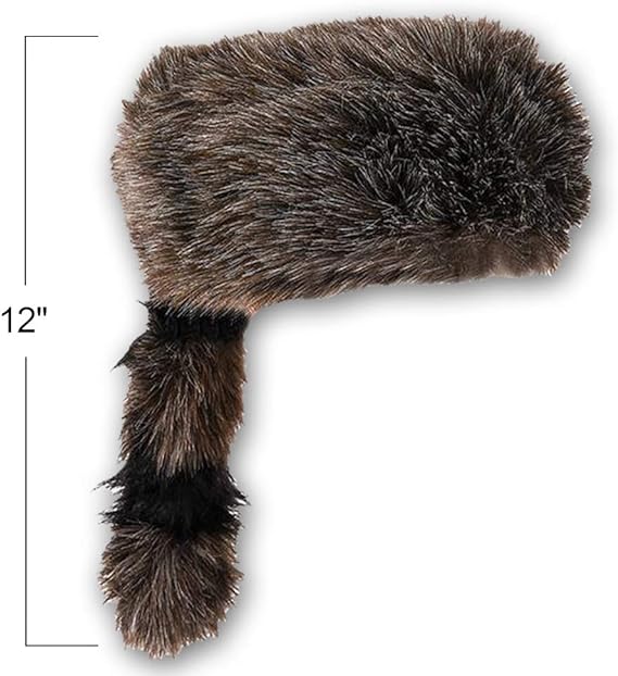 ArtCreativity Faux Fur Raccoon Hat for Kids, Animal Coonskin Cap with Faux Fur Tail, Wild Frontiersman Davy Crocket Costume Accessory, Soft Plush Polyester Fabric