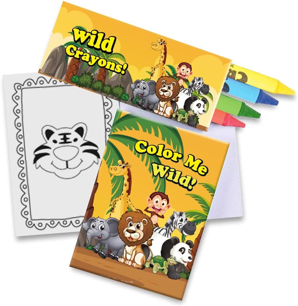 ArtCreativity Zoo Animal Mini Coloring Book Kit (12 Sets) Each Set Includes 1 Small Color Book and 4 Crayons- Zoo Theme Party Favors, Sleepover Party Supplies, Coloring Activity for Boys & Girls