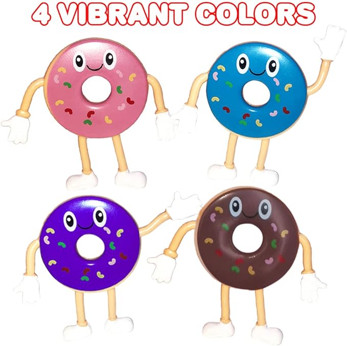 ArtCreativity Bendable Donut Figures, Set of 12, Bendable Toys for Kids, Donut Party Favors for Boys and Girls, Stress Relief Fidget Toys for Kids, Goodie Bag Stuffers, and Pinata Fillers