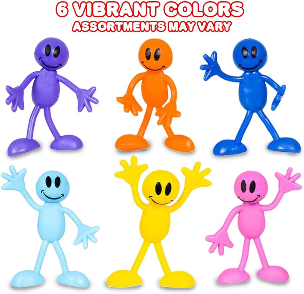 ArtCreativity Bendable Smile Figures, Set of 12 Smile Face Flexible Men, Birthday Party Favors for Boys and Girls, Stress Relief Fidget Toys for Kids and Adults, Goody Bag Stuffers, Piñata Fillers