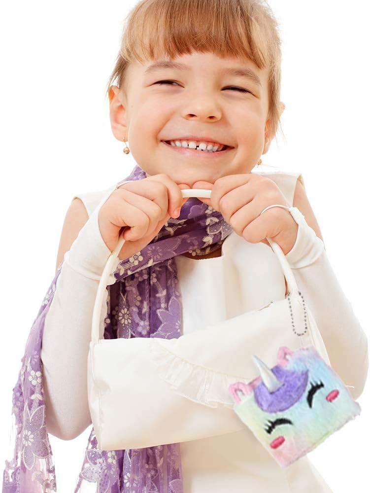 Plush Unicorn Coin Purses, Set of 3, Soft Fluffy Coin Bags with Zippers, Cute Unicorn Gifts for Girls, Rainbow Goodie Bag Fillers Unicorn Birthday Party Favors for Kids