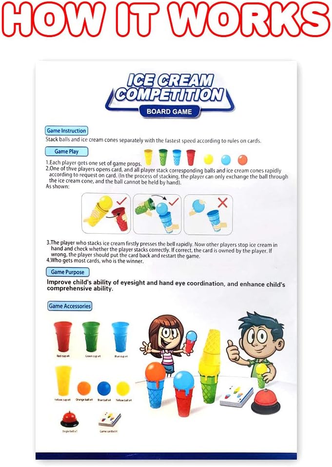 Ice Cream Competition Game - Fast Action Game for Boys and Girls - Develops Color Recognition and Hand-Eye Coordination - Fun Family Game Night Idea - for Kids Ages 6+