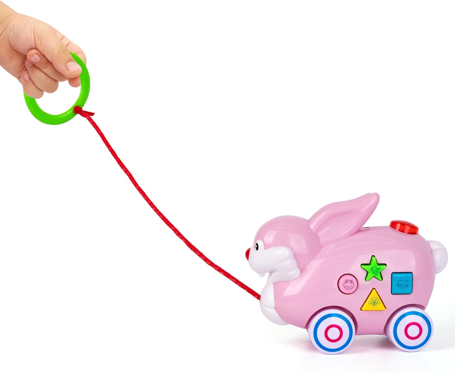 ArtCreativity Bunny Pull Toy - Pull Toys for Toddlers with Lights, Music, and 4 Animal Sounds - Kids’ Learning Toy with Shapes and Colors - Pull Along Toys for Boys and Girls