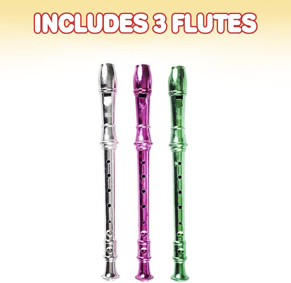 ArtCreativity 13 Inch Metallic Flutes - Set of 3 - Plastic Musical Instrument for Kids - Metallic Colors - Durable Music Toys for Toddlers, Boys, Girls - Fun Gift and Birthday Party Favor for Children