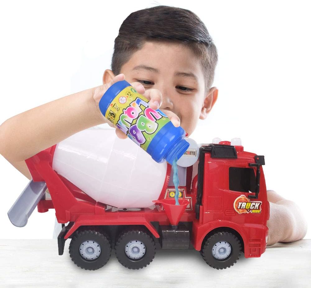 ArtCreativity Bubble Blowing Cement Truck Toy with LED and Sound Effects - 12 Inch Light Up Bump n Go Toy Car for Boys and Girls - Bubble Solution Included - Great Birthday Gift for Kids