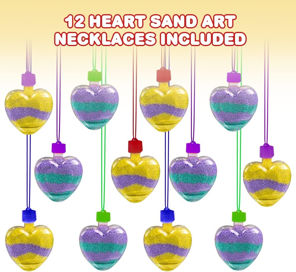 ArtCreativity Sand Art Heart Bottle Necklaces, Pack of 12, Sand Art Craft Kit with Heart Shaped Bottles, Craft Party Supplies and Party Favors for Kids - Sand Sold Separately