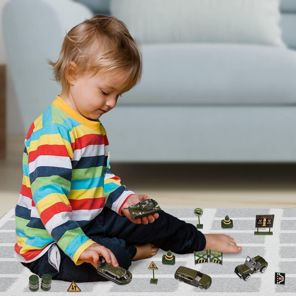 Diecast Military Playset for Kids, 15-Piece Set