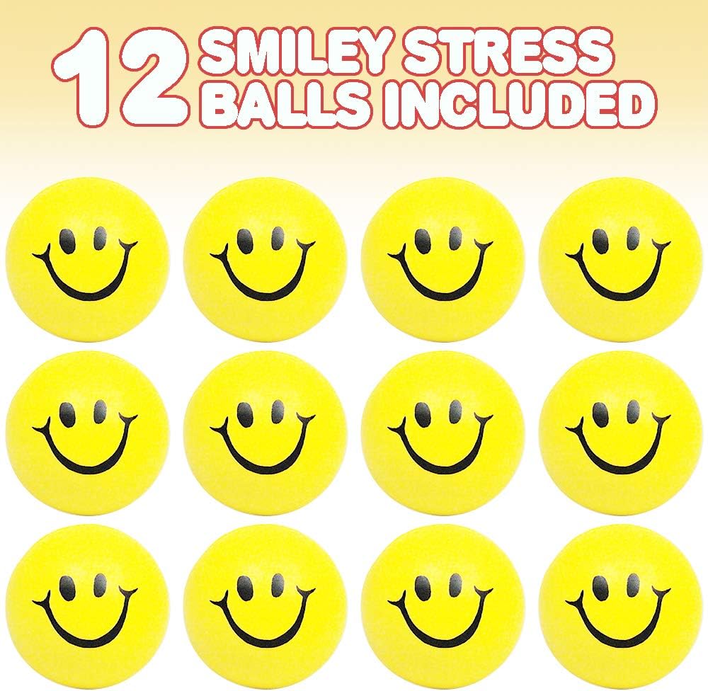 Smile Face Stress Balls for Kids and Adults - Pack of 12