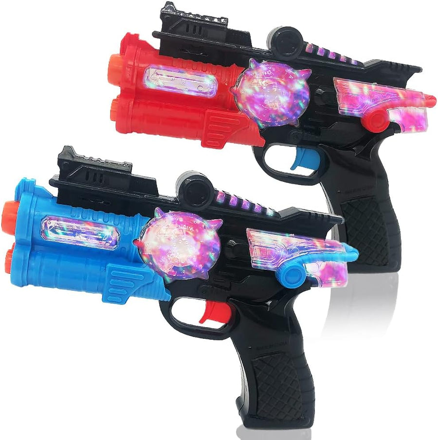 ArtCreativity Light Up Toy Guns for Kids, Set of 2, Red and Blue Space Blasters with Flashing LEDs and Sound Effects, Cool Futuristic Toy Guns for Boys and Girls, Batteries Included