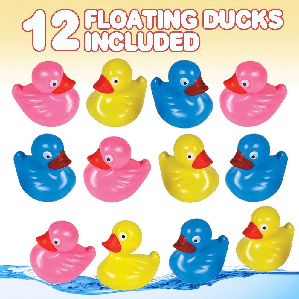 ArtCreativity Floating Plastic Duck Toys - Pack of 12 - Durable Duckie Bath Tub Water Toys for Kids, Carnival Theme Party Supplies, Birthday Party Favors and Goodie Bag Fillers